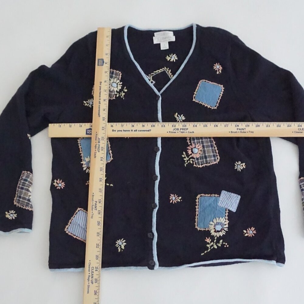 Vintage CJ Banks Navy Patch Floral Hand Embroidered Button Cardigan Sweater X - Picture 3 of 10